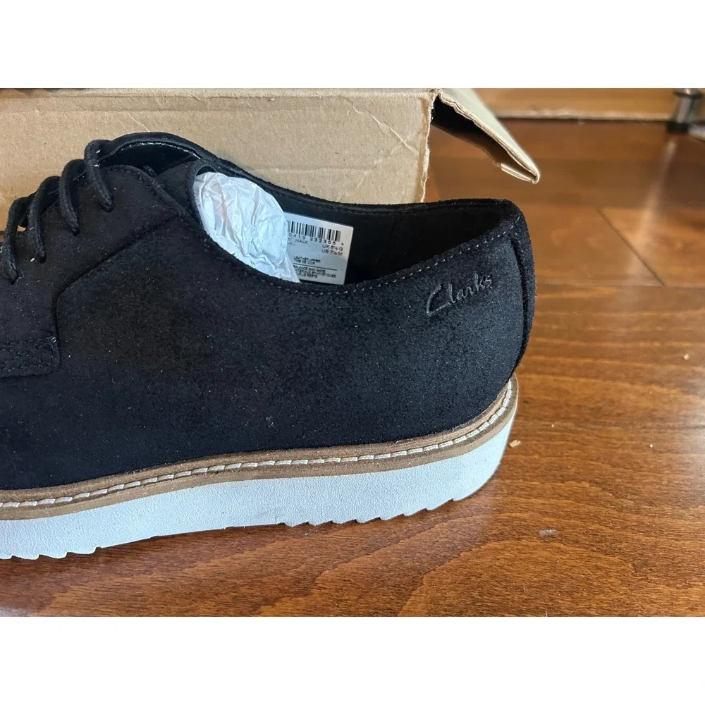 Clarks Ernest Walk Mens Black‎ Suede Derby Shoes Extralight Sole NEW 7.5 M